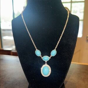 Liz Claiborne 20 inch silver tone with crystals and blue faux stones necklace.